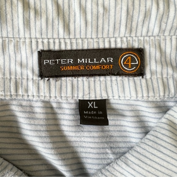 Peter Millar Summer Comfort White Blue Striped Golf Polo Shirt | Men’s Size XL - Picture 6 of 6